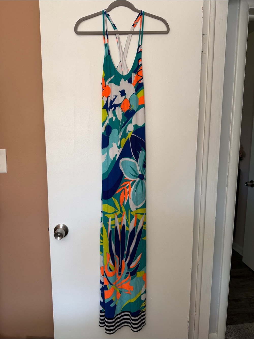 Fashion Nova Teal, Navy & Coral Floral Maxi Dress